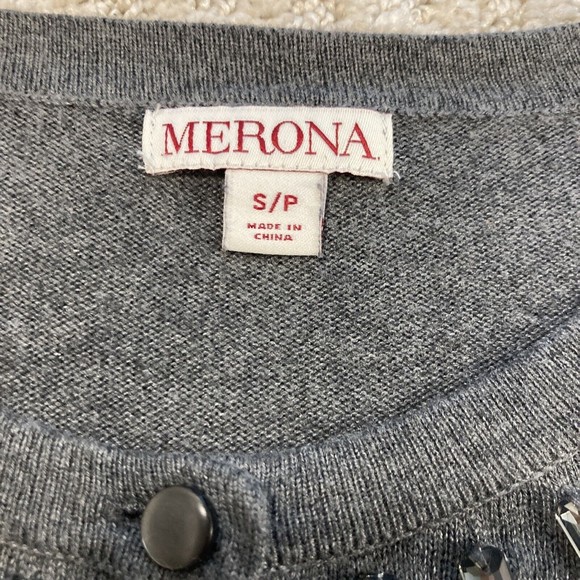 Cardigan Embellished Rectangular Baguette Button Up Sweater Gray Small Womens - Picture 2 of 9